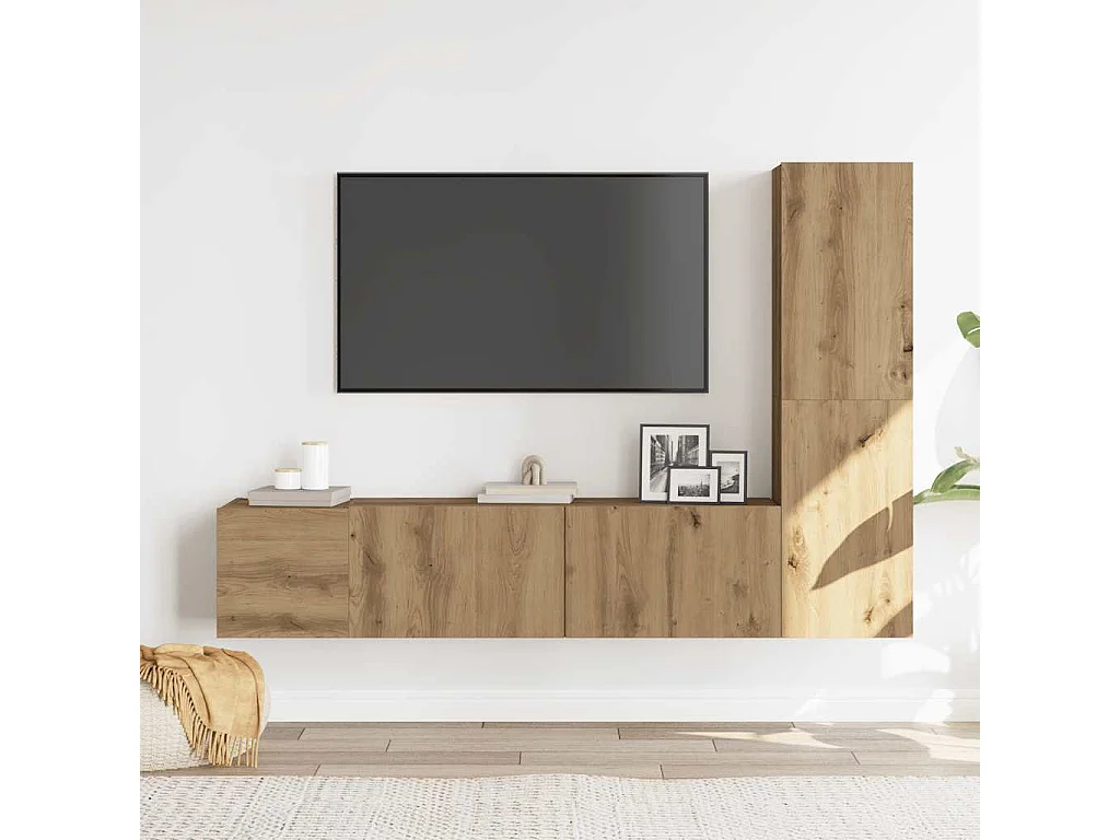 Mobili TV | Armadietti TV a Parete 3 pz Rovere Artigianale in Legno Multistrato