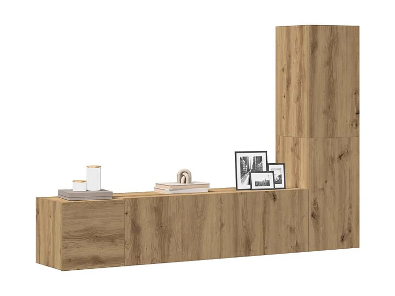Mobili TV | Armadietti TV a Parete 3 pz Rovere Artigianale in Legno Multistrato