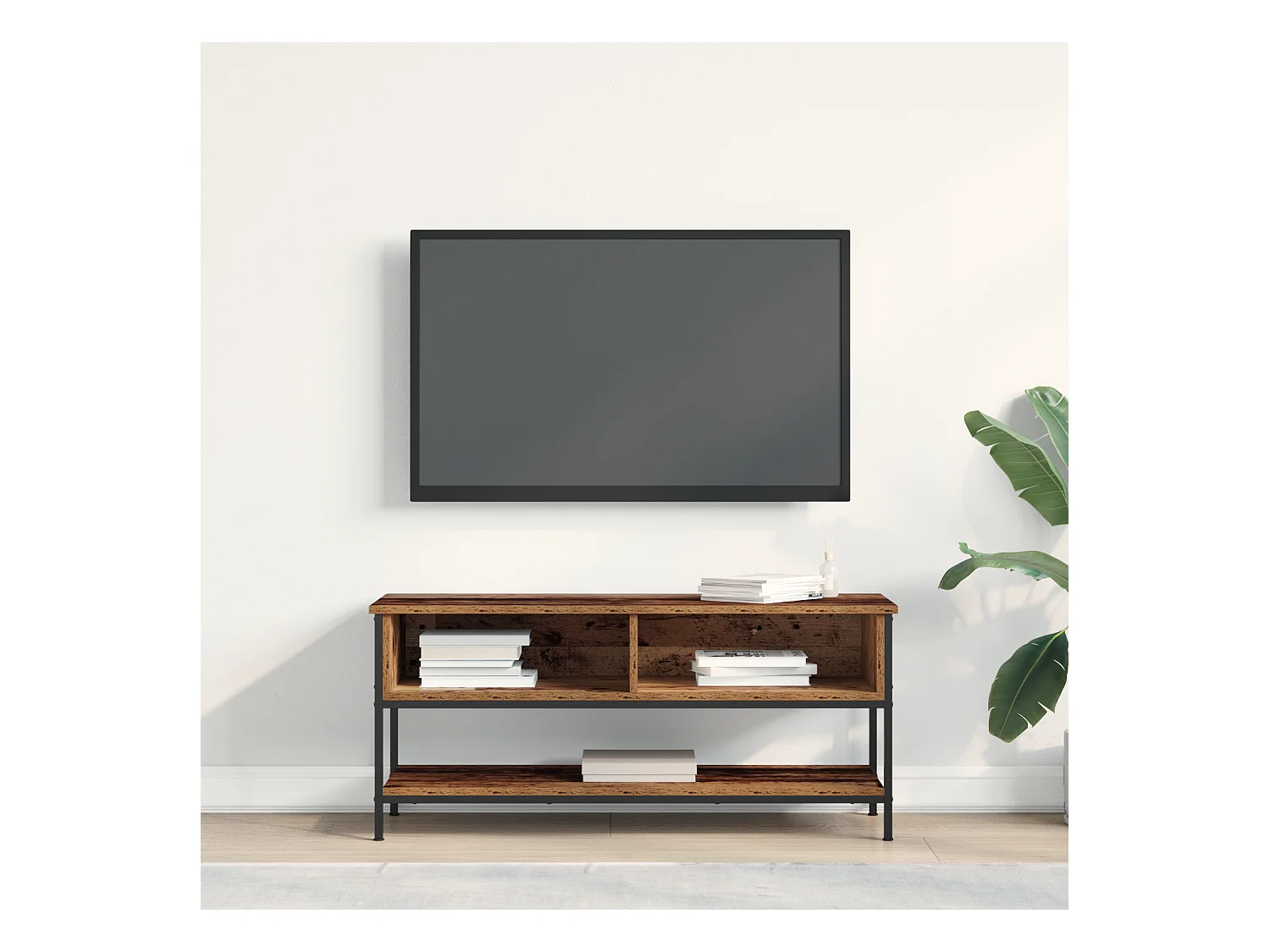 Meuble TV | Banc TV | Armoire TV Bois Vieilli 100x35x45 cm Bois Aggloméré et Acier