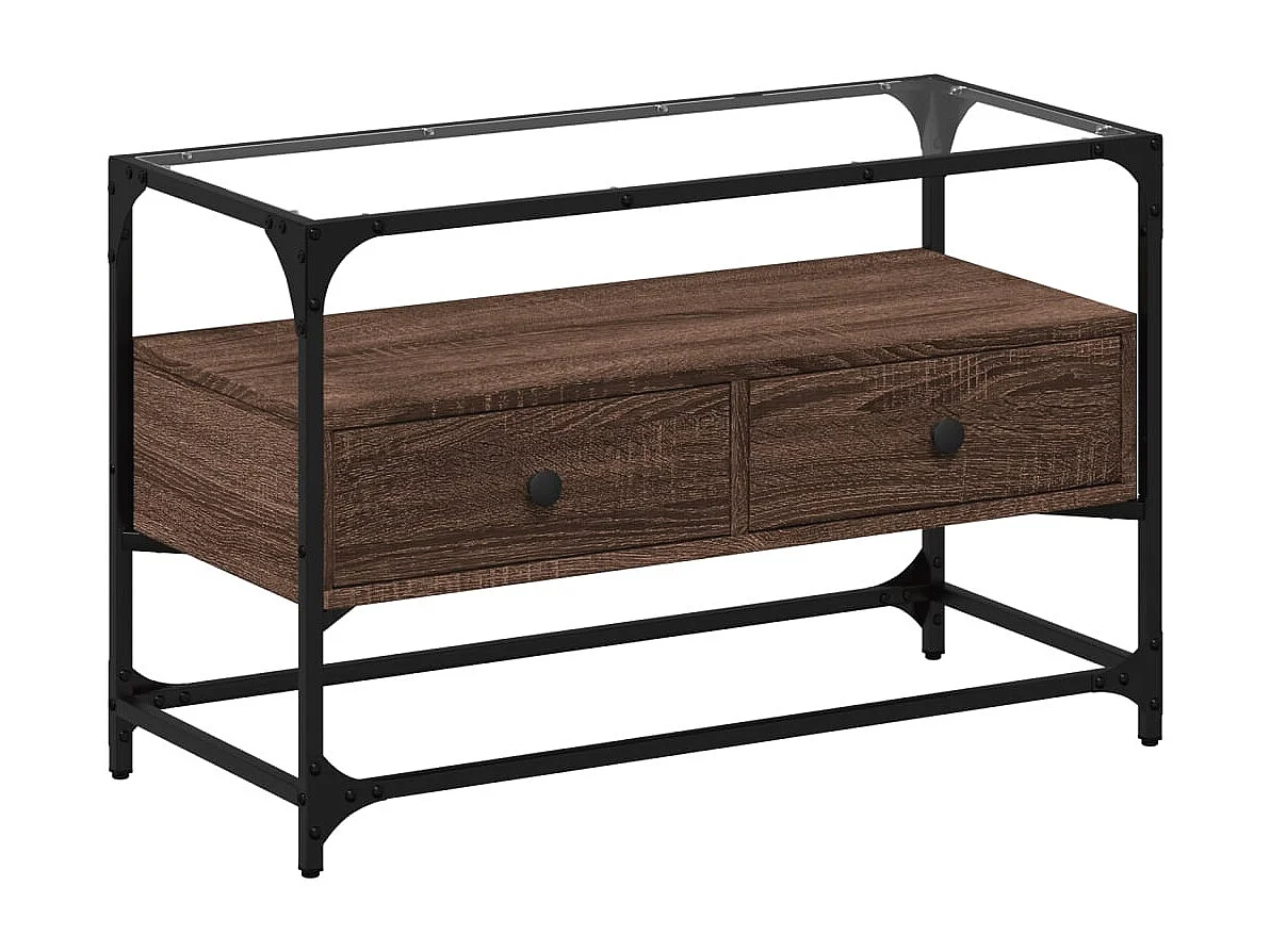 Mueble TV | Gabinete de TV | Mueble de salón cristal y madera ingeniería marrón roble 80x35x51 cm
