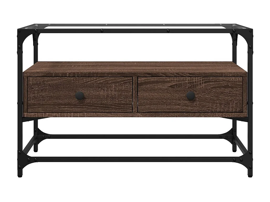 Meuble TV | Banc TV | Armoire TV avec dessus en verre chêne marron bois d'ingénierie