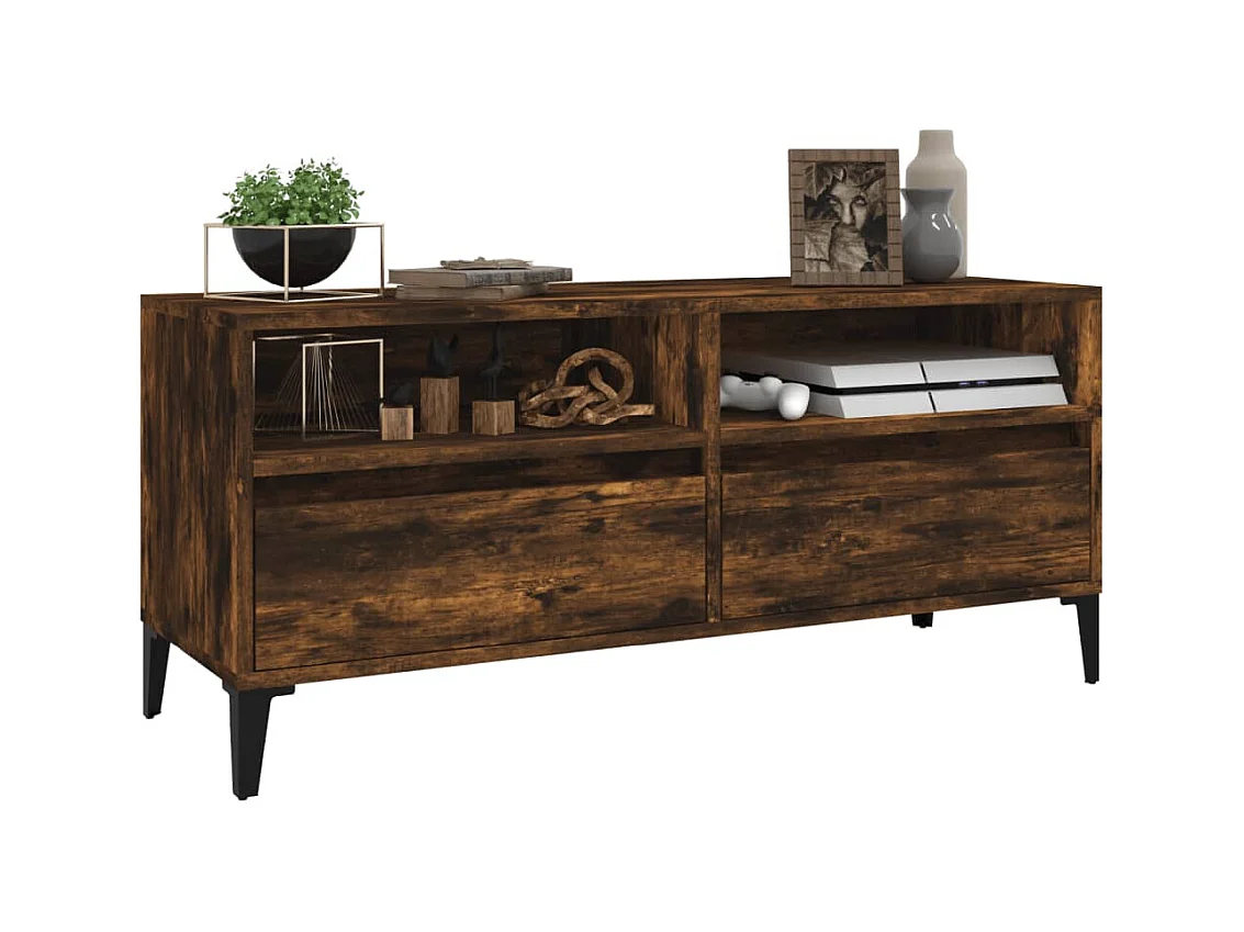 Meuble TV | Banc TV | Armoire TV chêne fumé 100x34,5x44,5 cm bois d'ingénierie