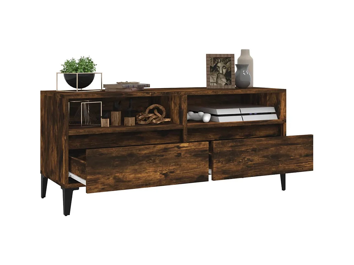 Meuble TV | Banc TV | Armoire TV chêne fumé 100x34,5x44,5 cm bois d'ingénierie