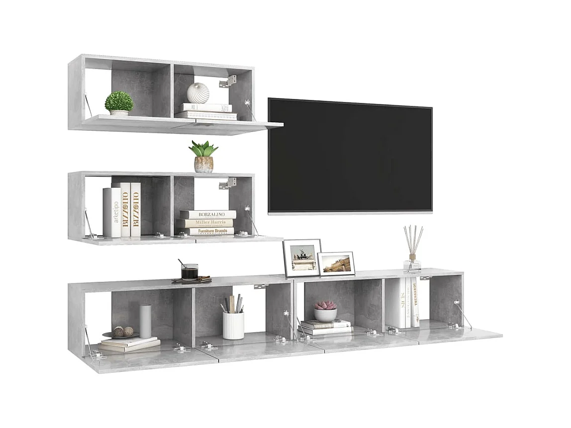 Set muebles de salón TV | Gabinetes de TV |  Muebles de TV 4 pzas madera ingeniería gris hormigón