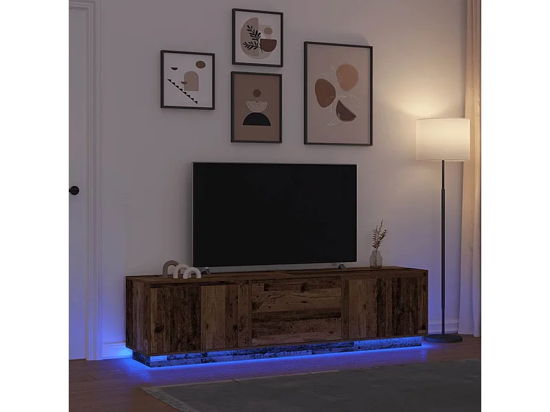 Meuble TV | Banc TV | Armoire TV avec éclairage LED vieux bois 193,5x41x50 cm