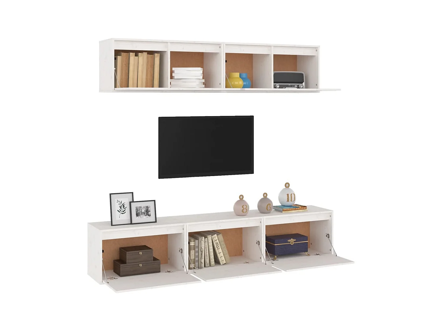 muebles para TV  | Gabinetes de TV |  Muebles de salón 5 piezas madera maciza de pino blanco