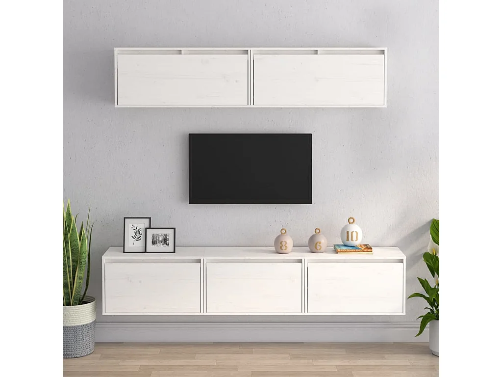 Meubles TV | Bancs TV | Armoires TV 5 pcs Blanc Bois massif de pin