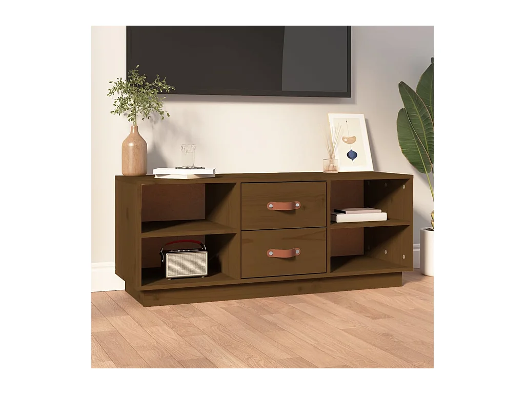 Mueble de TV | Mueble de salón madera maciza de pino marrón miel 100x34x40 cm
