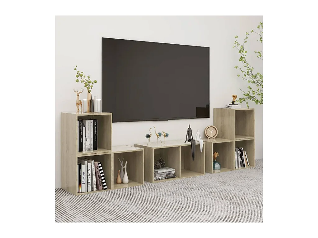 Muebles de salón | Gabinetes de TV |  Muebles de TV 6 piezas madera de ingeniería roble Sonoma