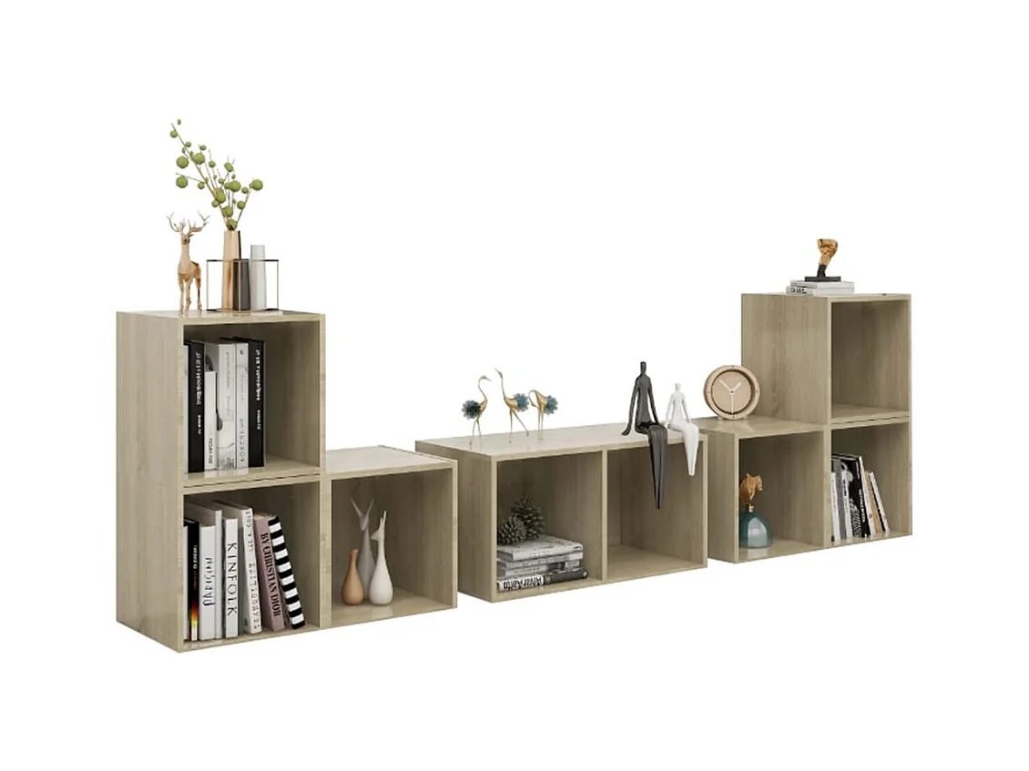 Muebles de salón | Gabinetes de TV |  Muebles de TV 6 piezas madera de ingeniería roble Sonoma