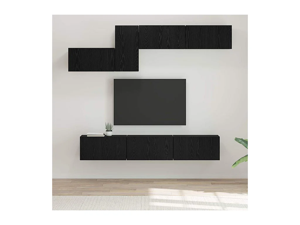 Conjunto de Mueble de TV | Mueble de salón 7 pcs Roble negro 60 x 30 x 30 cm