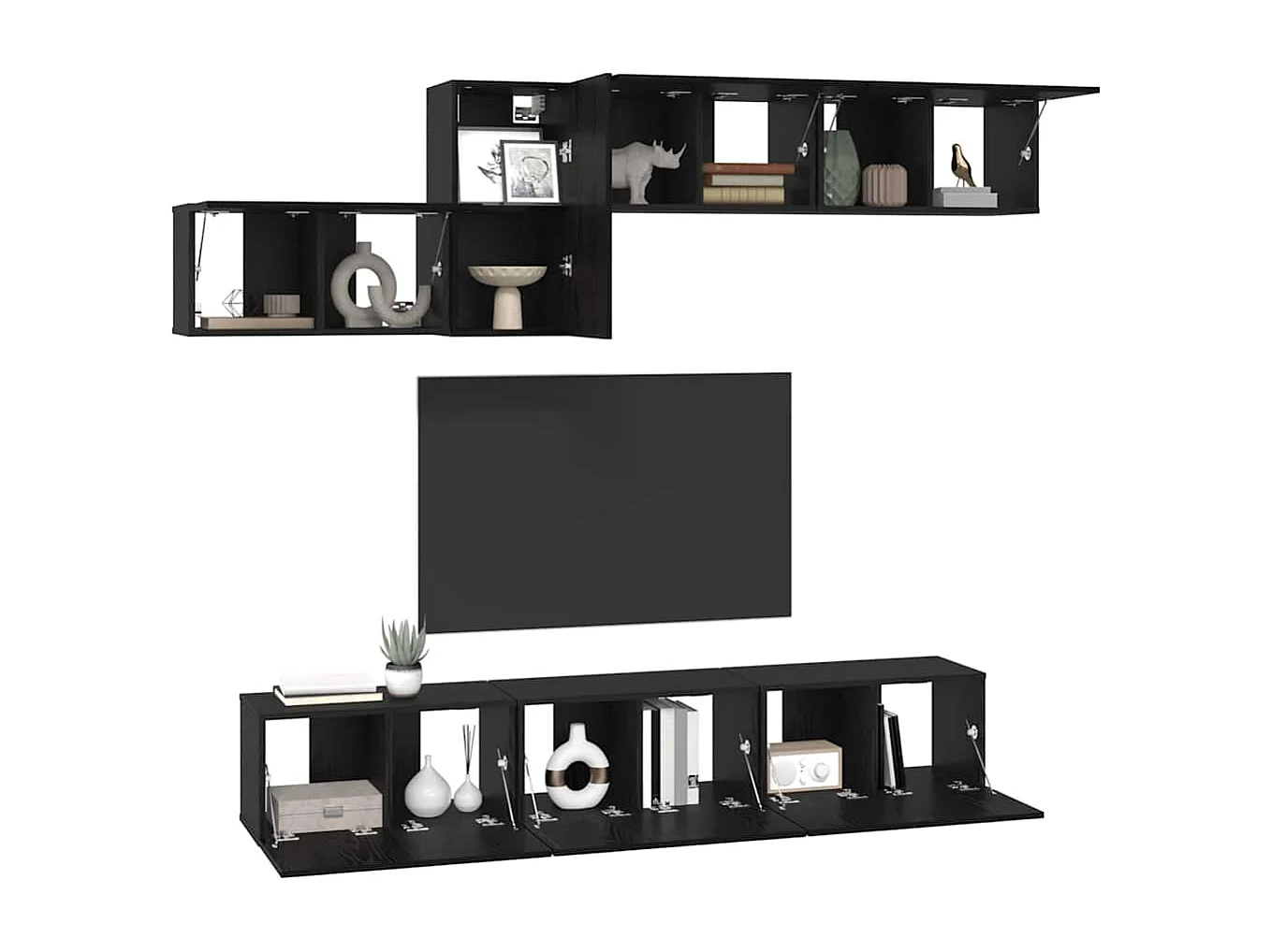 Conjunto de Mueble de TV | Mueble de salón 7 pcs Roble negro 60 x 30 x 30 cm