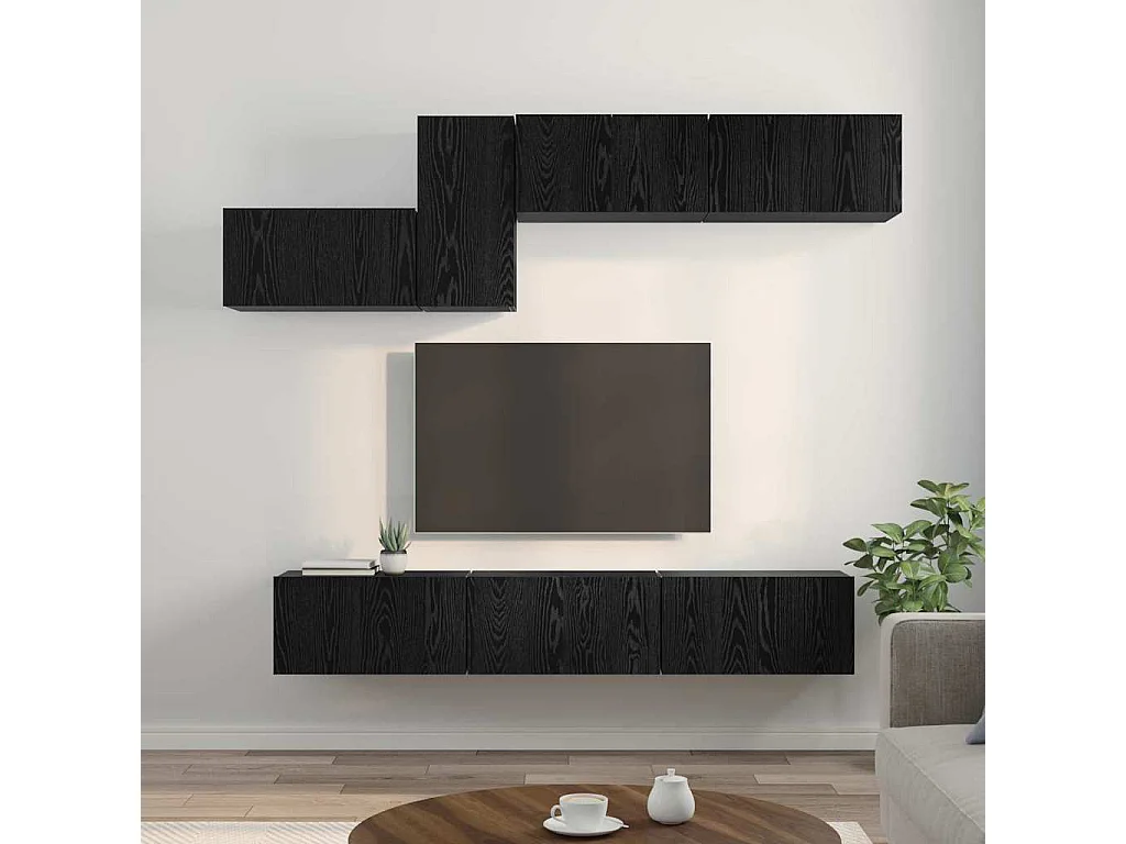 Conjunto de Mueble de TV | Mueble de salón 7 pcs Roble negro 60 x 30 x 30 cm