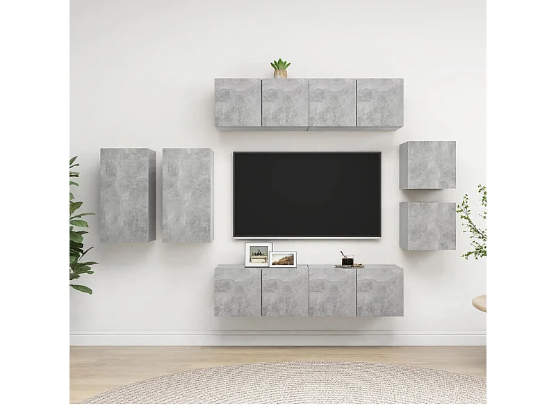 Ensemble de meuble TV | Banc TV | Armoire TV 8 pcs Gris béton Bois d'ingénierie
