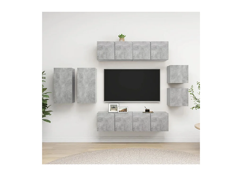 Ensemble de meuble TV | Banc TV | Armoire TV 8 pcs Gris béton Bois d'ingénierie