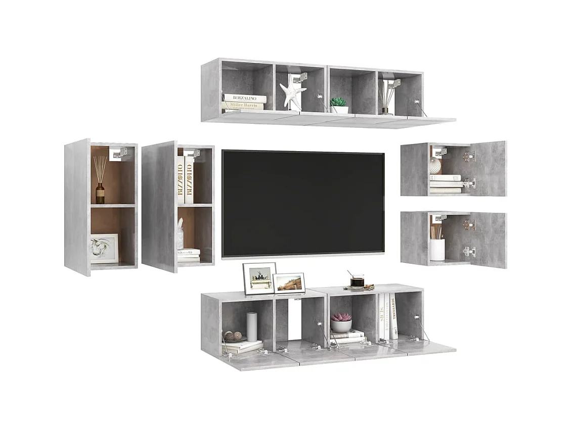 Ensemble de meuble TV | Banc TV | Armoire TV 8 pcs Gris béton Bois d'ingénierie