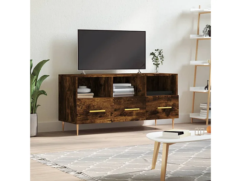 Meuble TV | Banc TV | Armoire TV chêne fumé 102x36x50 cm bois d'ingénierie
