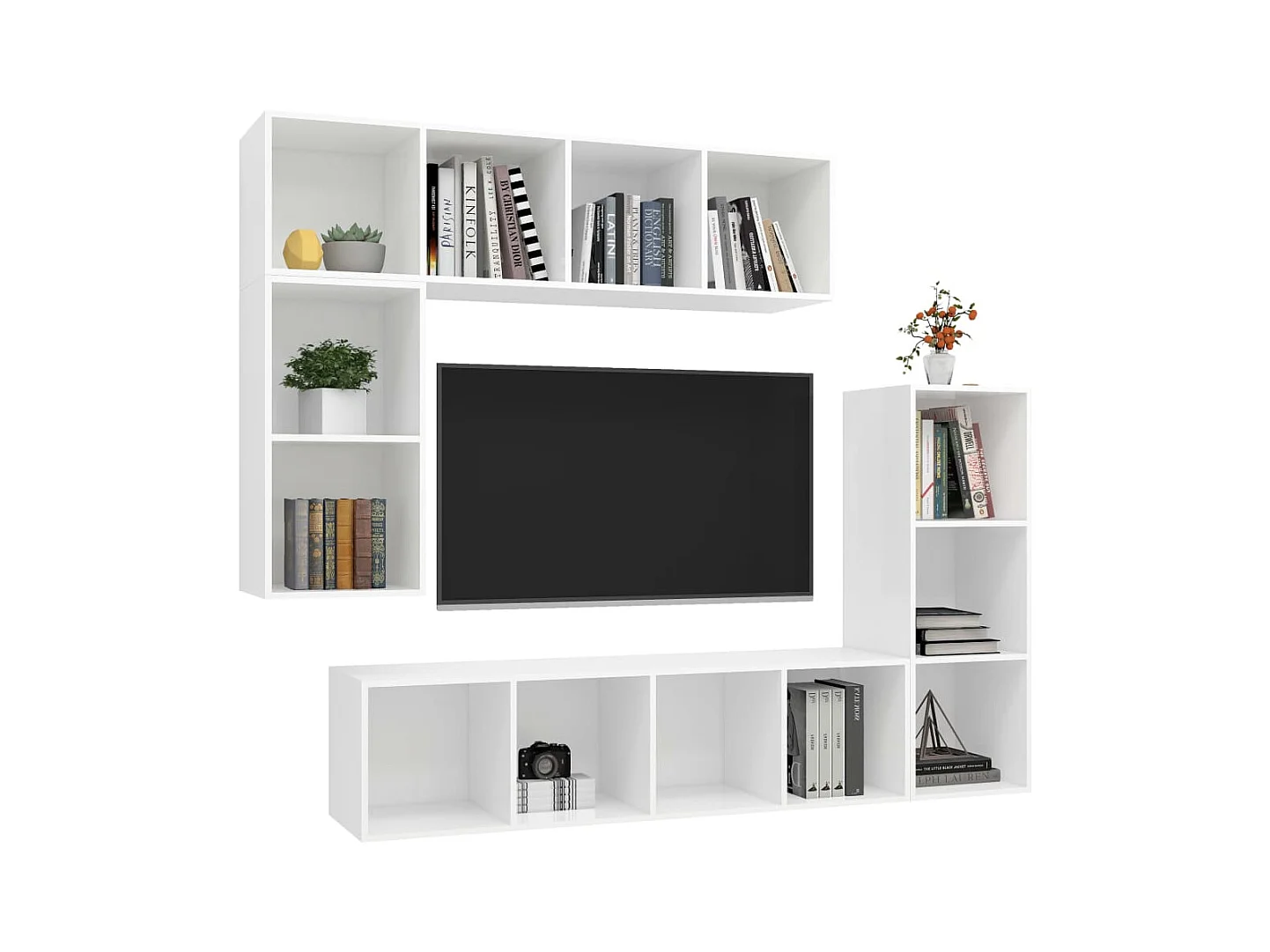 Set de muebles para TV  | Gabinetes de TV |  Muebles de salón 4 piezas madera contrachapada blanco