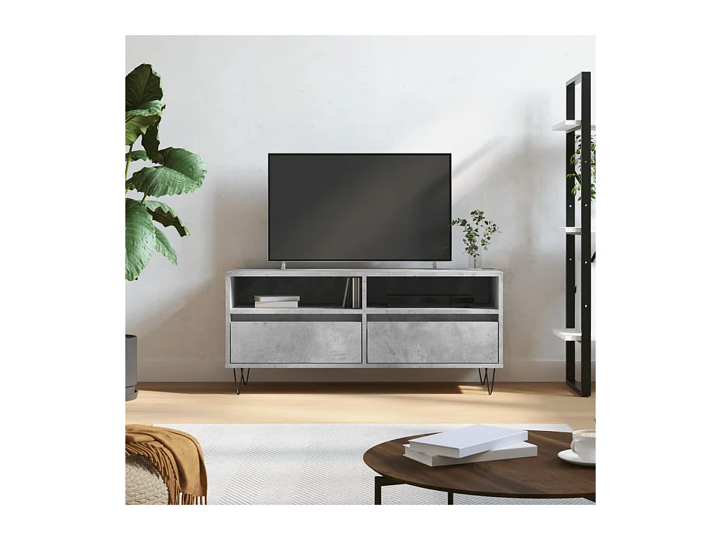 Mueble de TV | Mueble de salón madera contrachapada gris hormigón 100x34,5x44,5cm