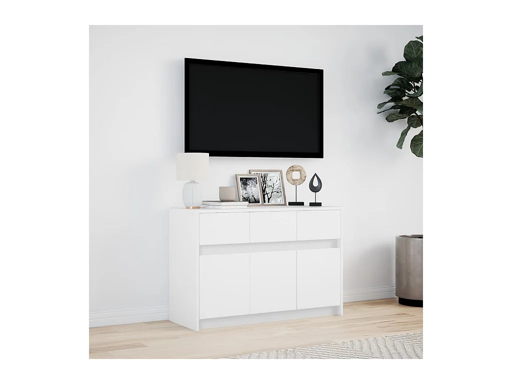 Mueble de TV | Mueble de salón con LED madera de ingeniería blanco 91x34x61 cm