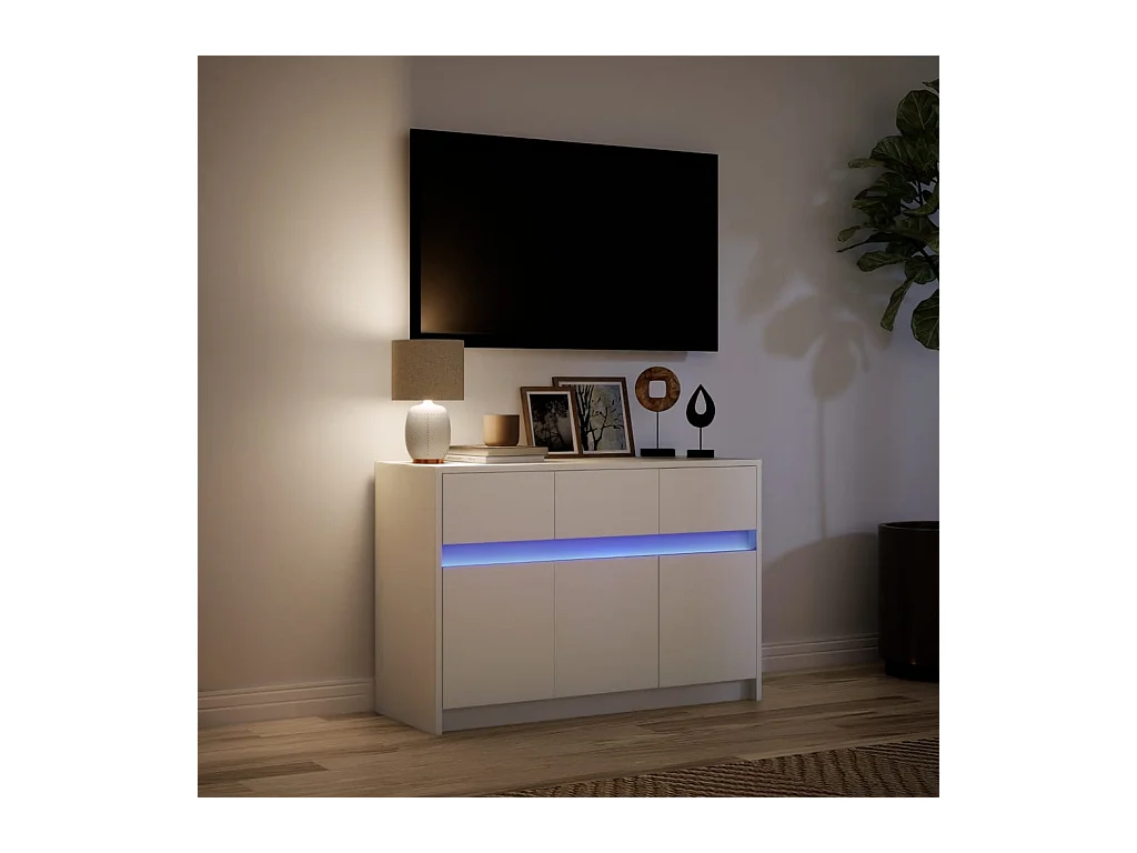Mueble de TV | Mueble de salón con LED madera de ingeniería blanco 91x34x61 cm
