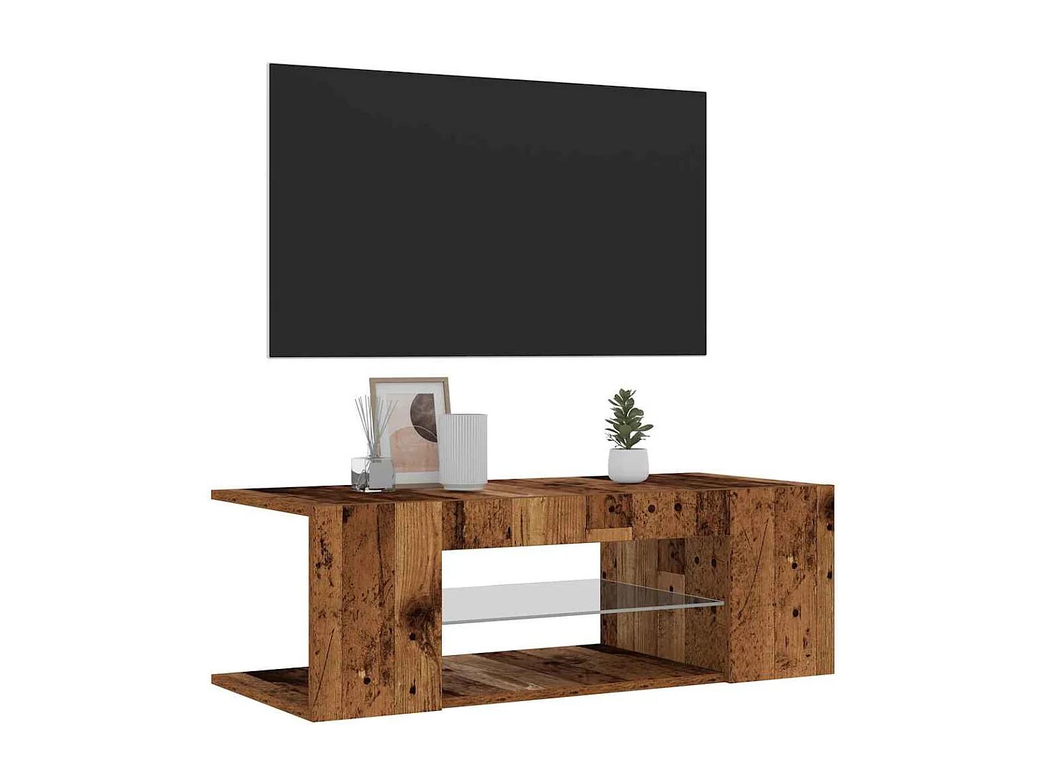 Tv-meubel | Tv-Bank | TV-kastmet LED 90x39x30 cm bewerkt hout oud hout