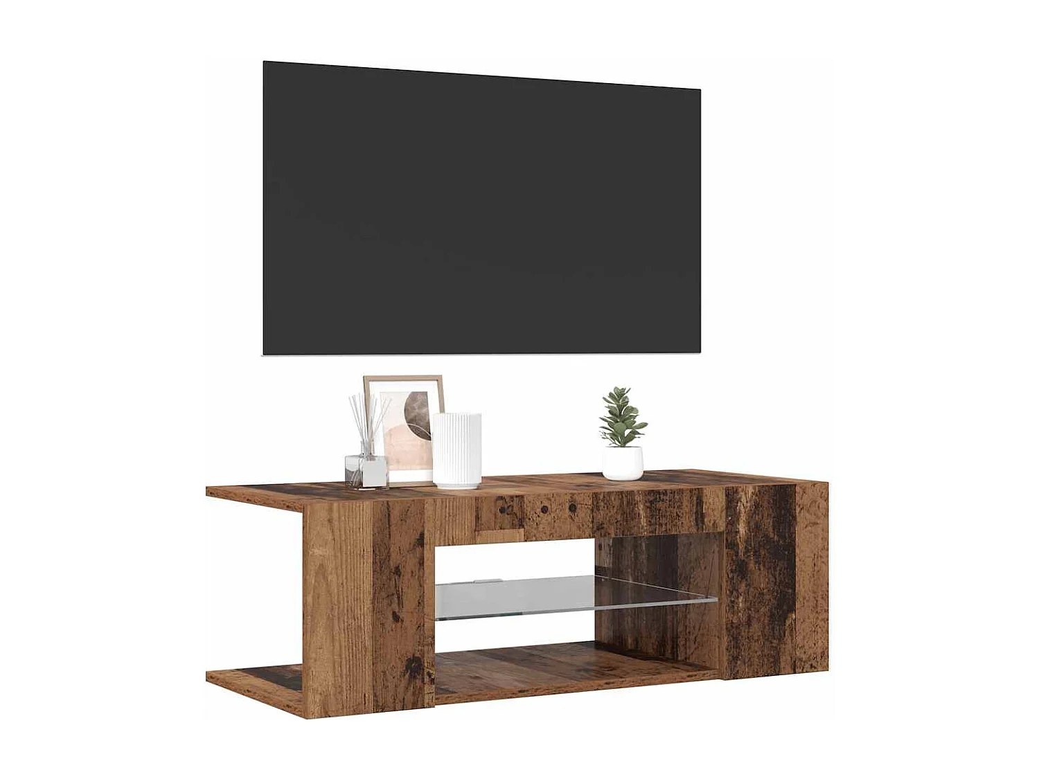 Tv-meubel | Tv-Bank | TV-kastmet LED 90x39x30 cm bewerkt hout oud hout