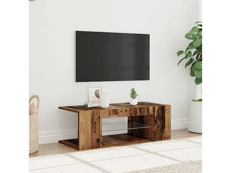 Meuble TV | Banc TV | Armoire TV avec lumières LED vieux bois bois d'ingénierie