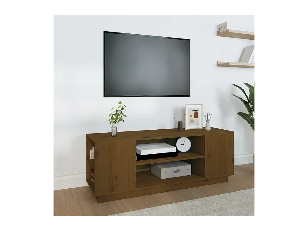 Mueble de TV | Mueble de salón madera maciza de pino marrón miel 110x35x40,5 cm