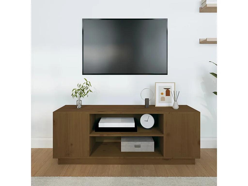 Mueble de TV | Mueble de salón madera maciza de pino marrón miel 110x35x40,5 cm
