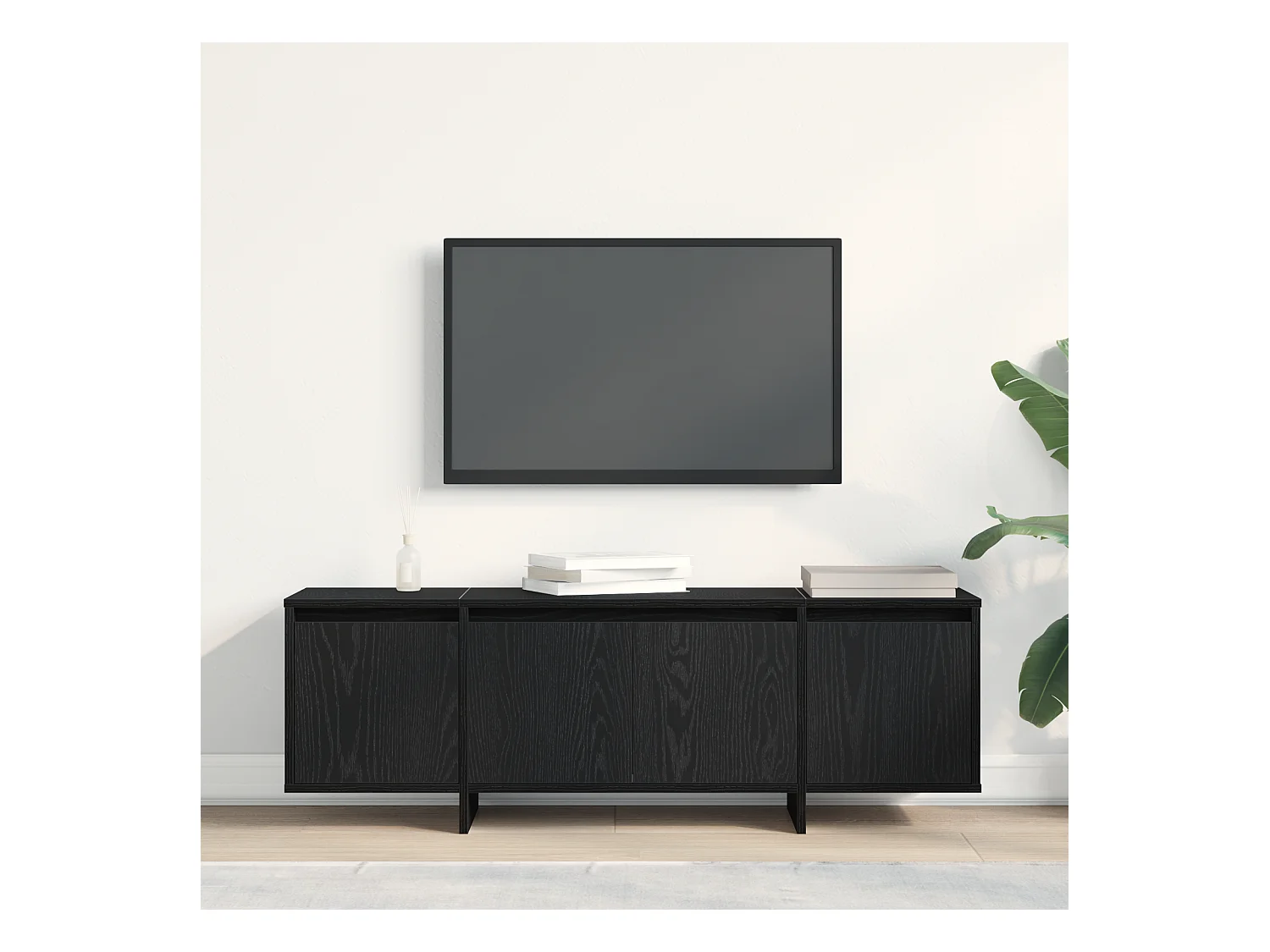 Meuble TV | Banc TV | Armoire TV Noir Chêne 120x30x40,5 cm en bois de génie