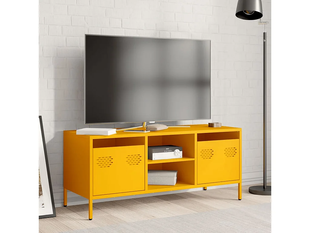 Tv-meubel | Tv-Bank | TV-kast101,5x39x43,5 cm koudgewalst staal mosterdgeel