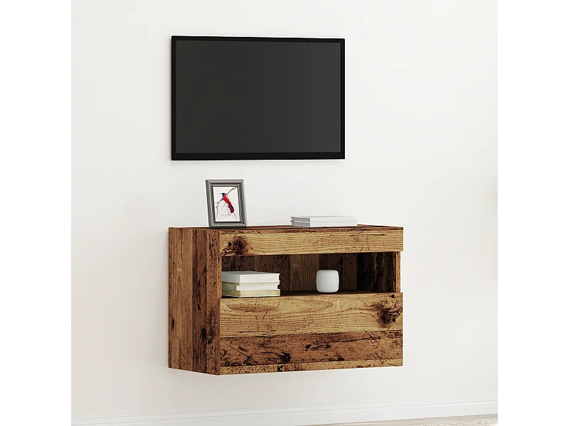 Meuble TV | Banc TV | Armoire TV avec éclairage LED Bois ancien 60x30x40 cm