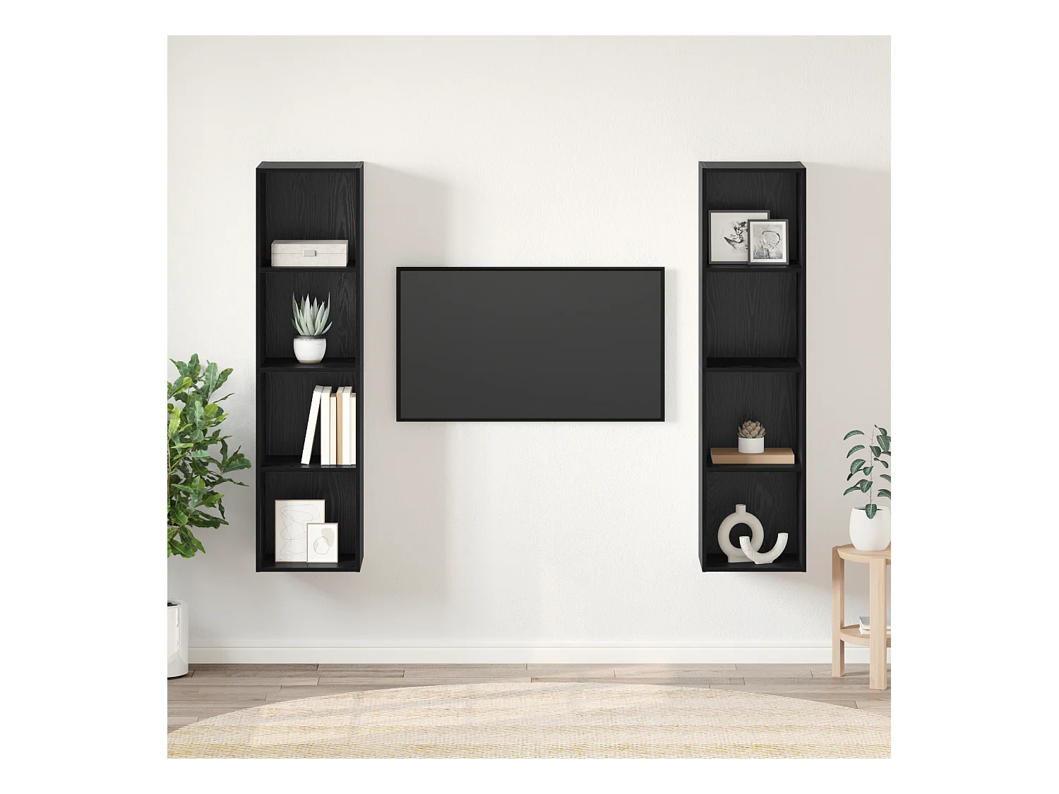 Ensemble meuble TV | Banc TV | Armoire TV Montage mural avec stockage 2 pcs Noir 37 x 37 x 142.5 cm