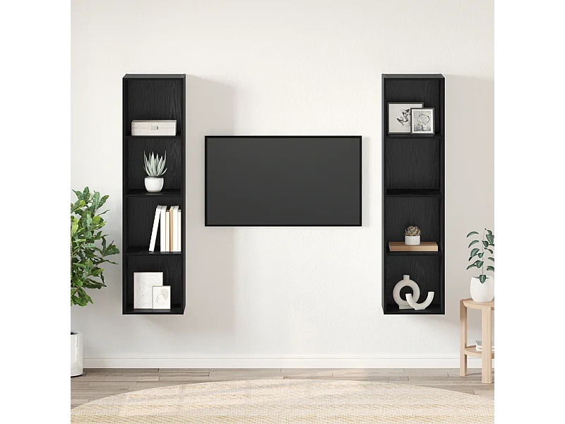 Tv-meubelset | Tv-Bank | TV-kast 2 pcs Zwart 37 x 37 x 142.5 cm Bewerkt hout
