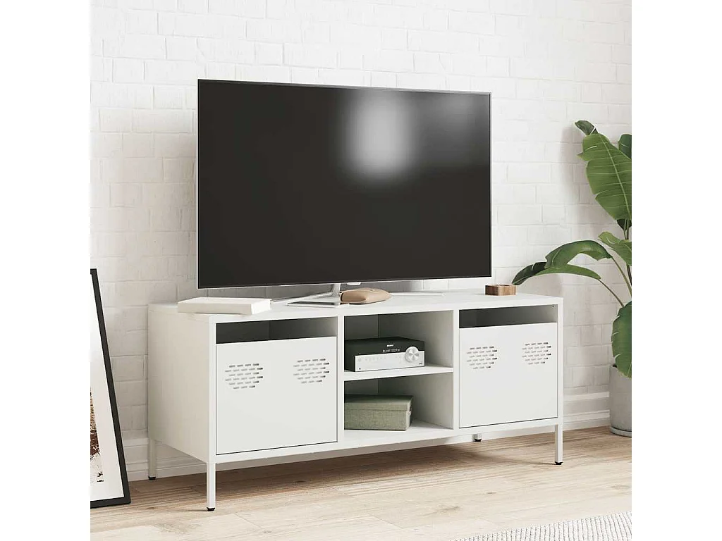 Meuble TV | Banc TV | Armoire TV blanc 101,5x39x43,5 cm acier laminé à froid