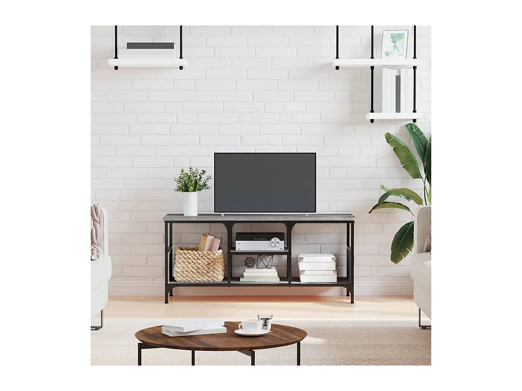 Mueble TV | Gabinete de TV | Mueble de salón hierro y madera contrachapada gris Sonoma 100x35x45cm