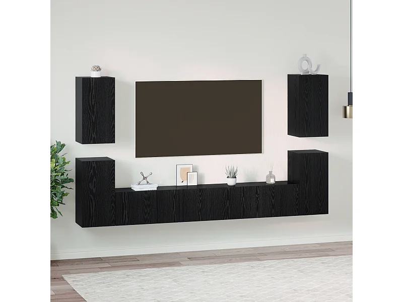 Conjunto de Mueble de TV | Mueble de salón 7 pcs Roble negro 60 x 30 x 30 cm