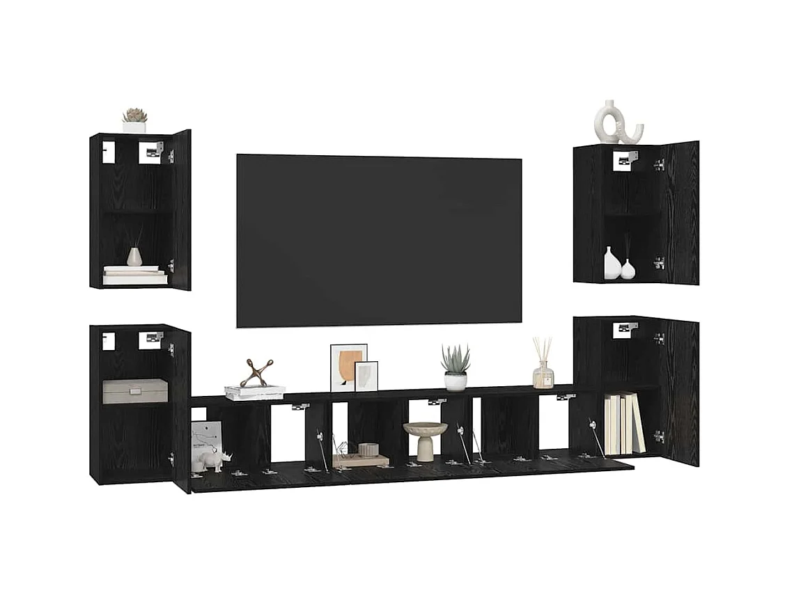 Conjunto de Mueble de TV | Mueble de salón 7 pcs Roble negro 60 x 30 x 30 cm