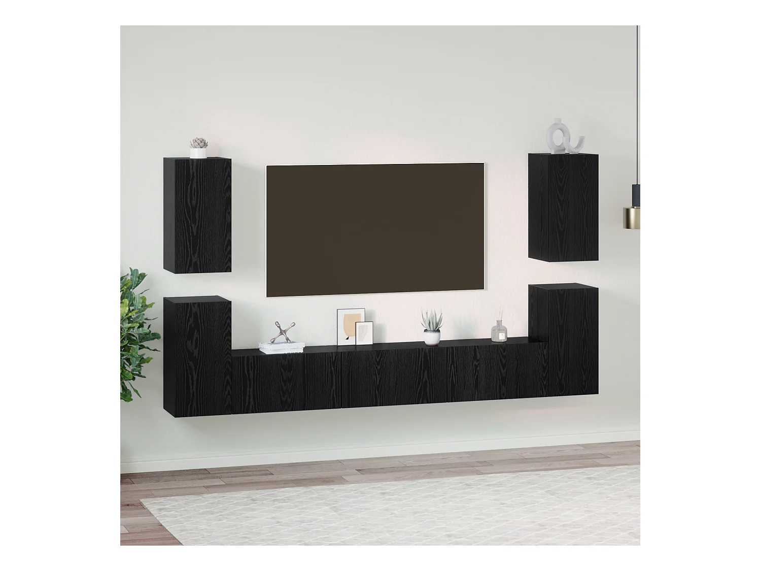 Tv-meubelset | Tv-Bank | TV-kast met plank Anders met opslag met de deur 7 pcs Zwart eiken Bewerkt hout