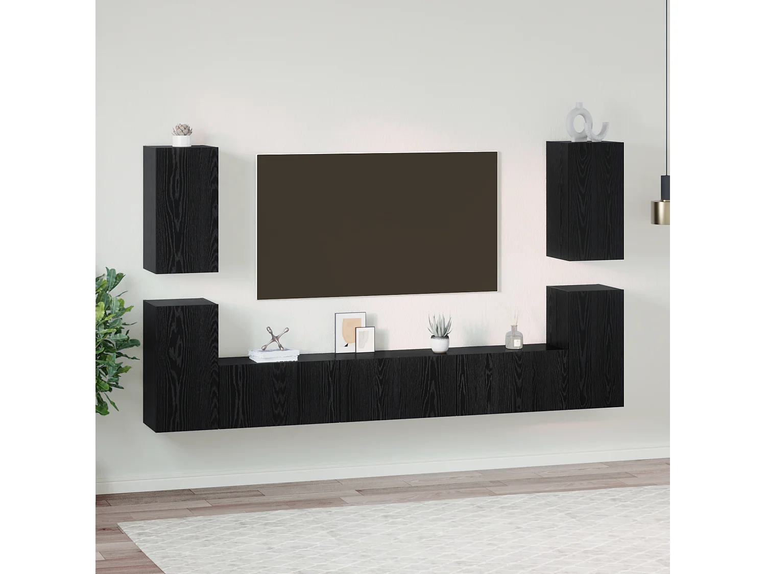 Conjunto de Mueble de TV | Mueble de salón 7 pcs Roble negro 60 x 30 x 30 cm