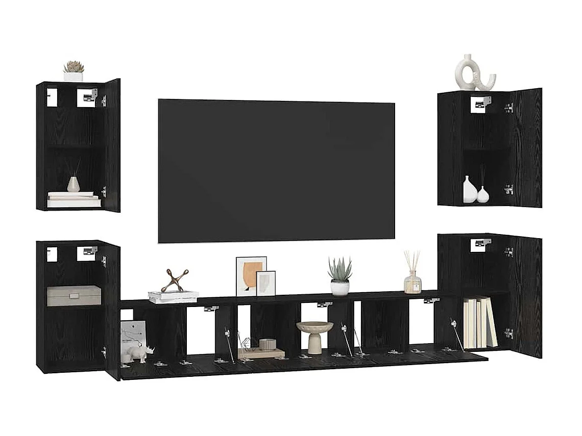 Conjunto de Mueble de TV | Mueble de salón 7 pcs Roble negro 60 x 30 x 30 cm