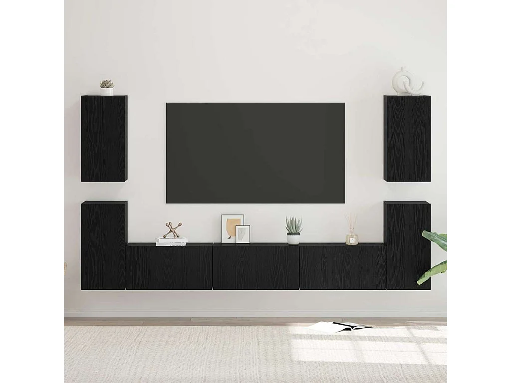 Conjunto de Mueble de TV | Mueble de salón 7 pcs Roble negro 60 x 30 x 30 cm