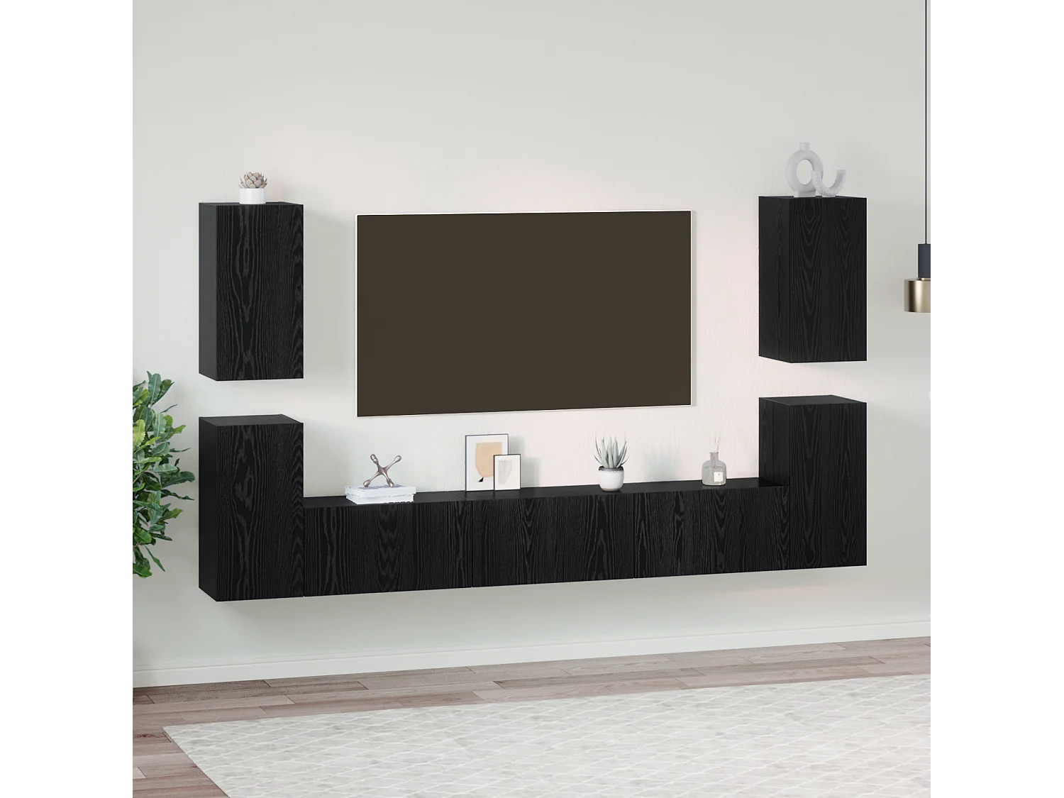 Conjunto de Mueble de TV | Mueble de salón 7 pcs Roble negro 60 x 30 x 30 cm