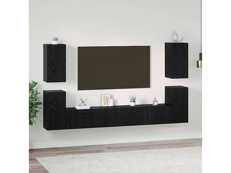 Ensemble meuble TV | Banc TV | Armoire TV 7 pcs Chêne noir Bois d'ingénierie