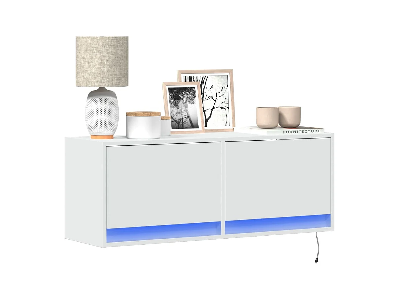 Meuble TV | Banc TV | Armoire TV mural avec lumières LED blanc 100x31x35 cm