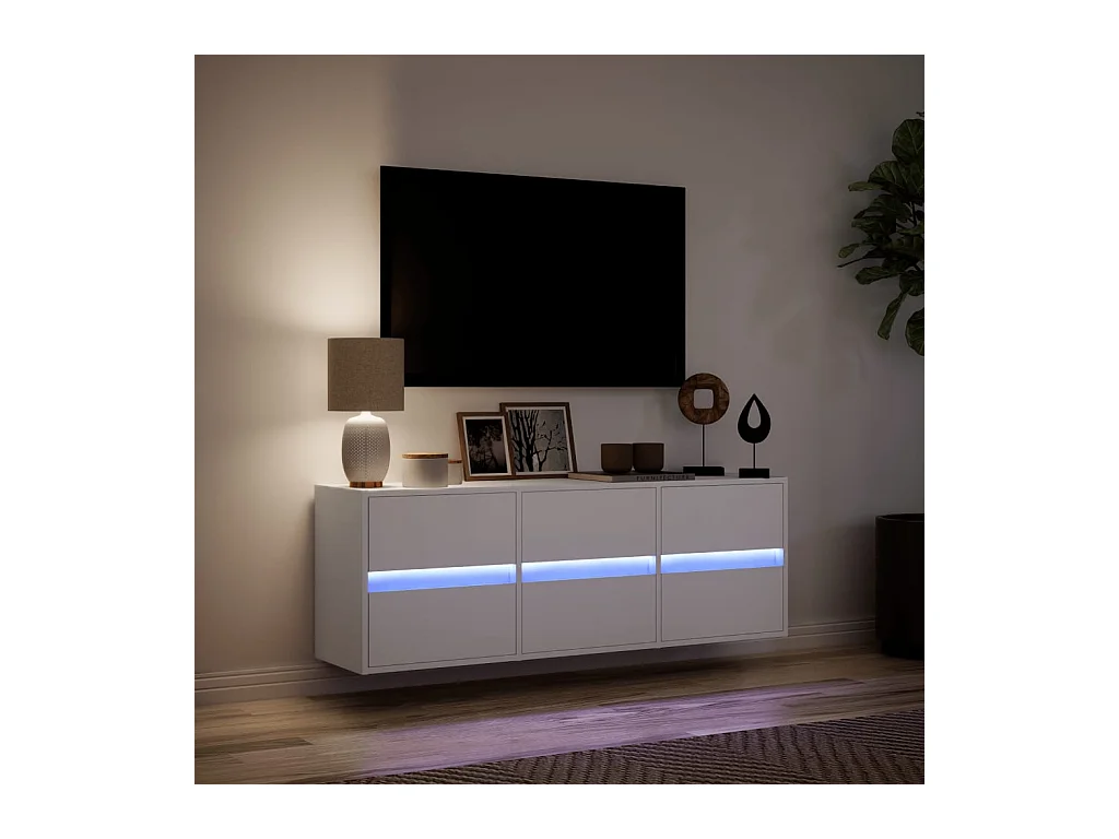 Mueble de TV | Mueble de salón de pared con luces LED blanco 130x31x45 cm
