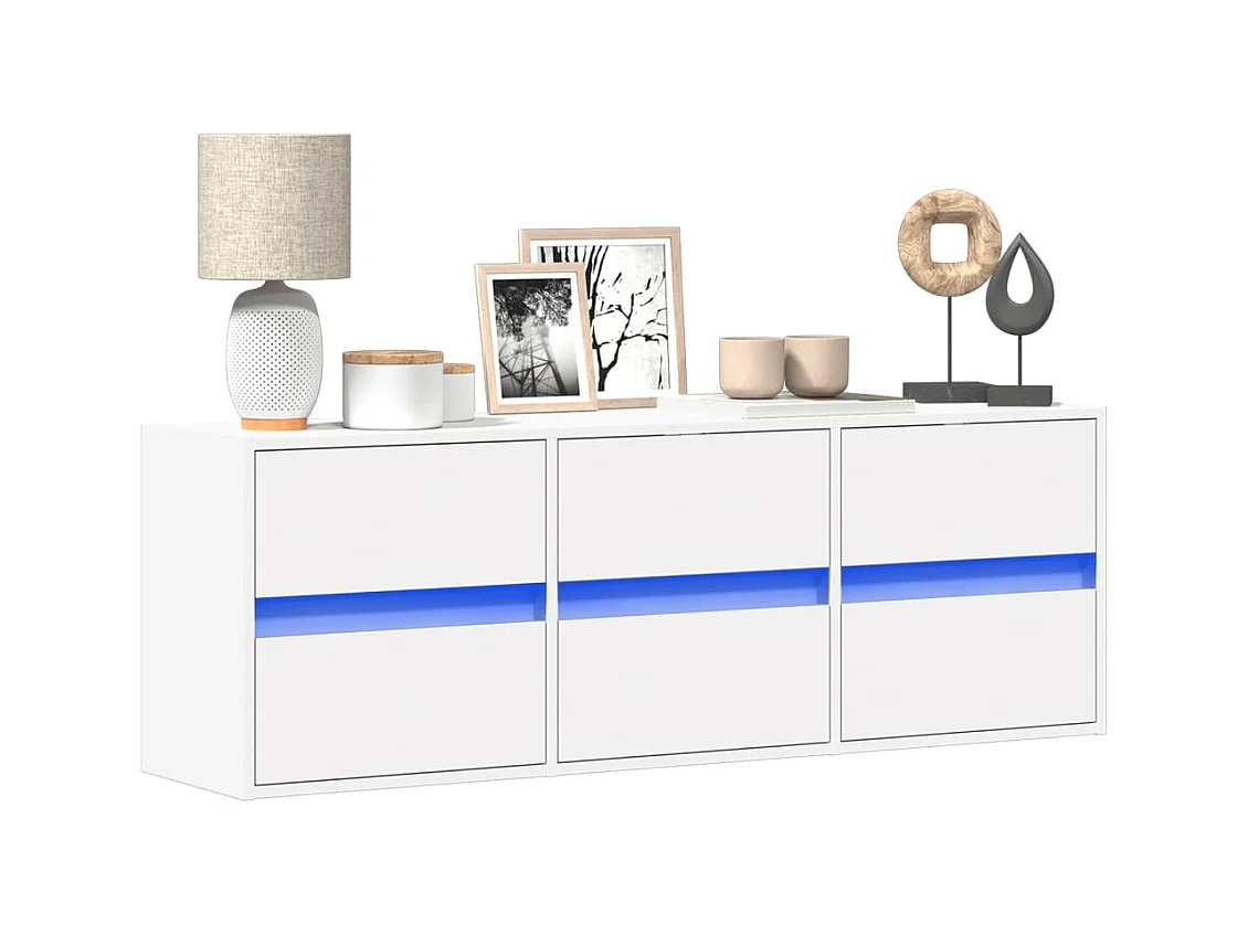 Meuble TV | Banc TV | Armoire TV mural avec lumières LED blanc 130x31x45 cm
