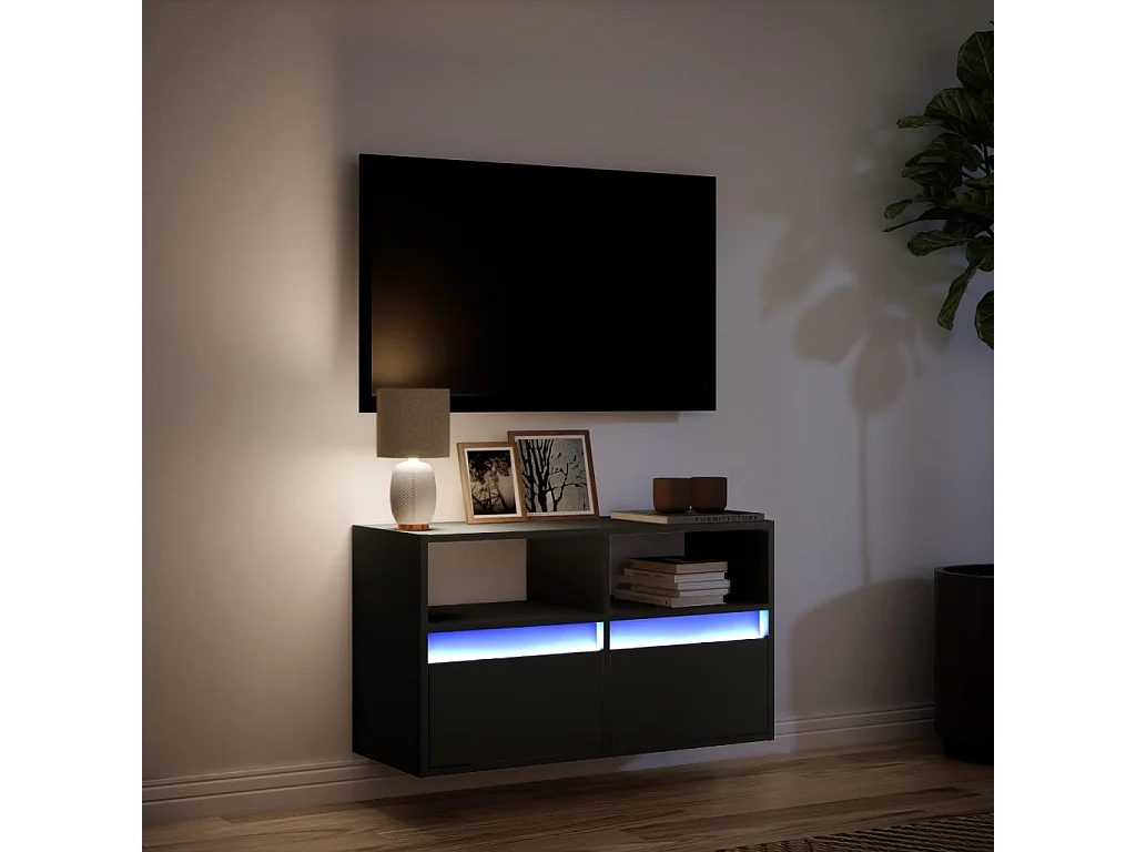 Mueble de TV | Mueble de salón de pared con luces LED negro 80x31x45 cm