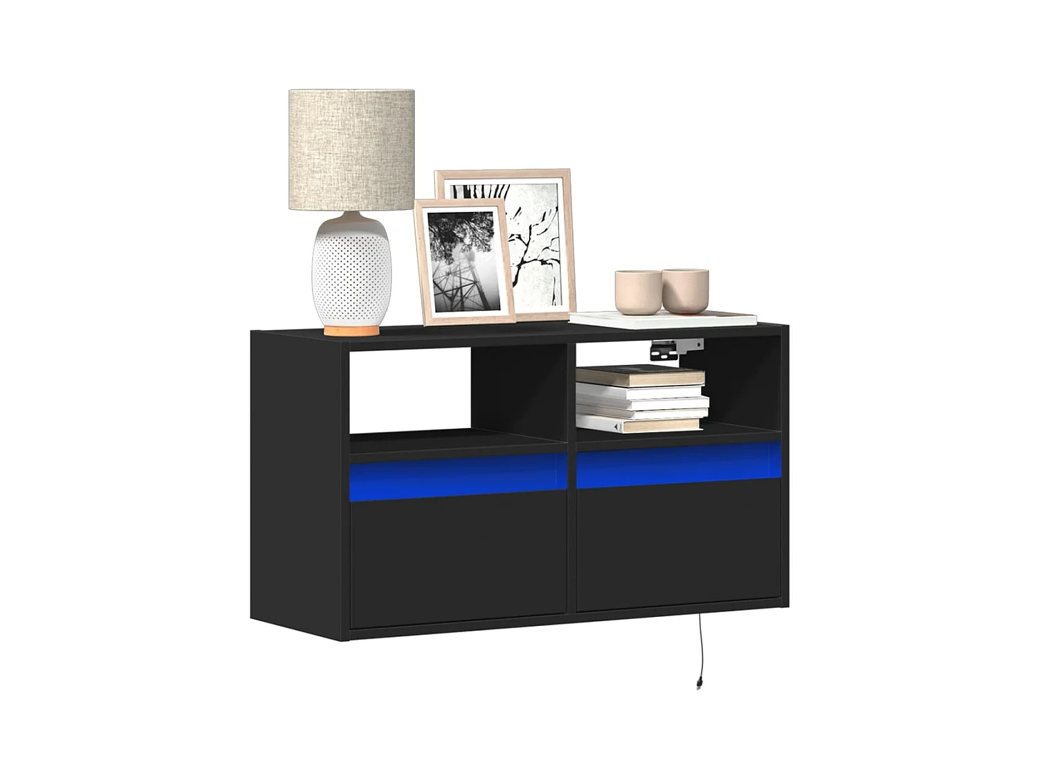 Meuble TV | Banc TV | Armoire TV mural avec lumières LED noir 80x31x45 cm